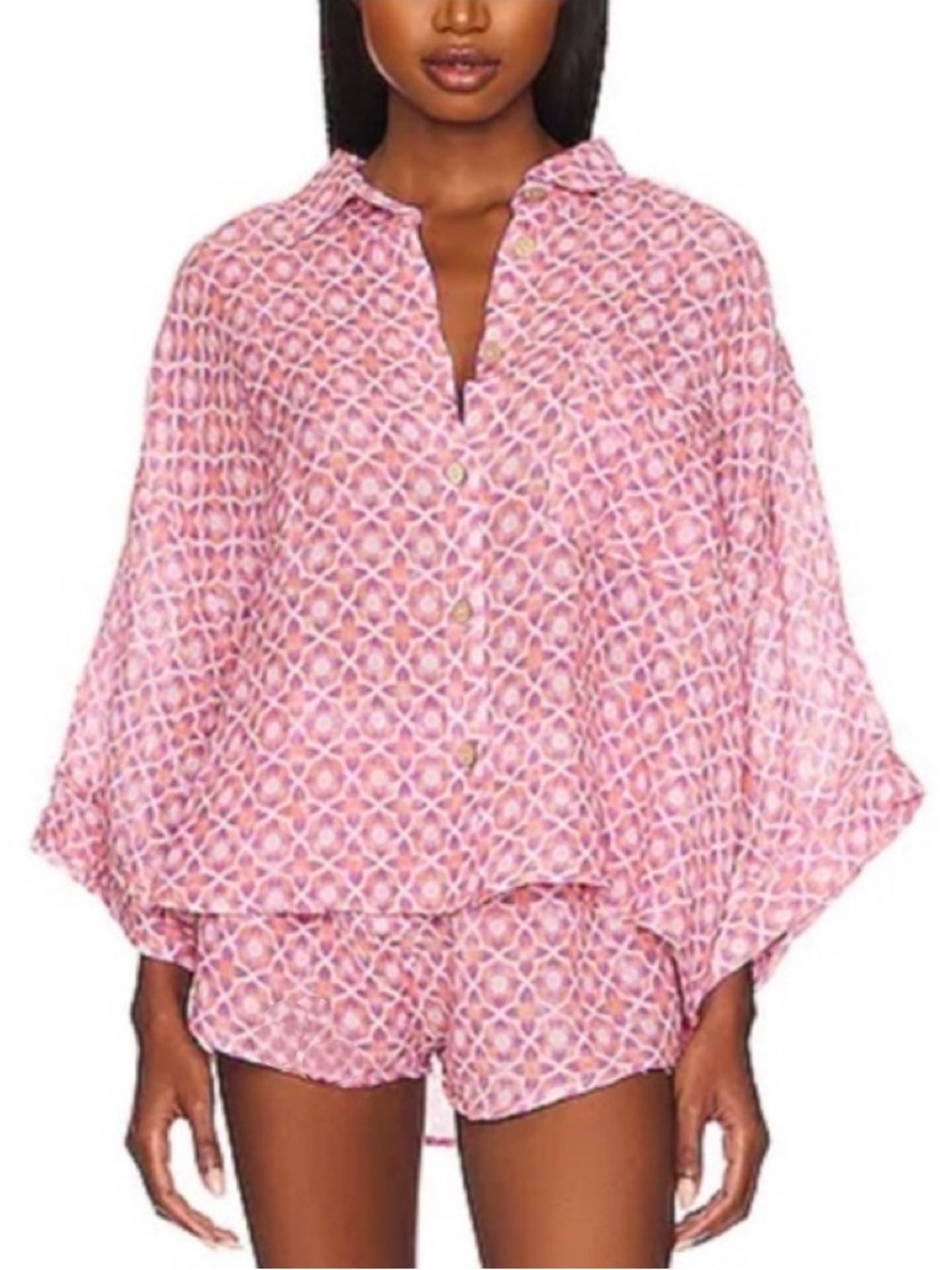 Free People Pink Geometric Print Pajama Set
